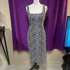 Banana Republic Black and White Zebra Sheath Midi Dress